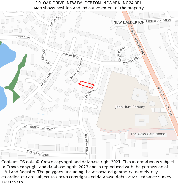 10, OAK DRIVE, NEW BALDERTON, NEWARK, NG24 3BH: Location map and indicative extent of plot