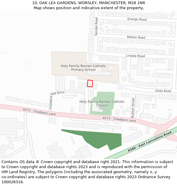 10, OAK LEA GARDENS, WORSLEY, MANCHESTER, M28 1NR: Location map and indicative extent of plot