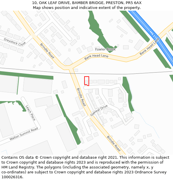 10, OAK LEAF DRIVE, BAMBER BRIDGE, PRESTON, PR5 6AX: Location map and indicative extent of plot