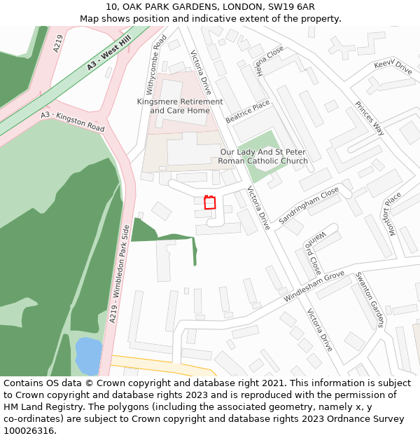 10, OAK PARK GARDENS, LONDON, SW19 6AR: Location map and indicative extent of plot