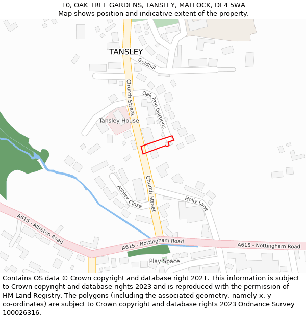 10, OAK TREE GARDENS, TANSLEY, MATLOCK, DE4 5WA: Location map and indicative extent of plot