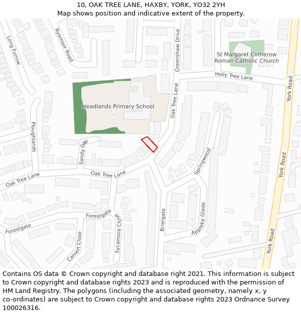 10, OAK TREE LANE, HAXBY, YORK, YO32 2YH: Location map and indicative extent of plot