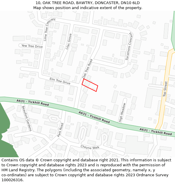 10, OAK TREE ROAD, BAWTRY, DONCASTER, DN10 6LD: Location map and indicative extent of plot