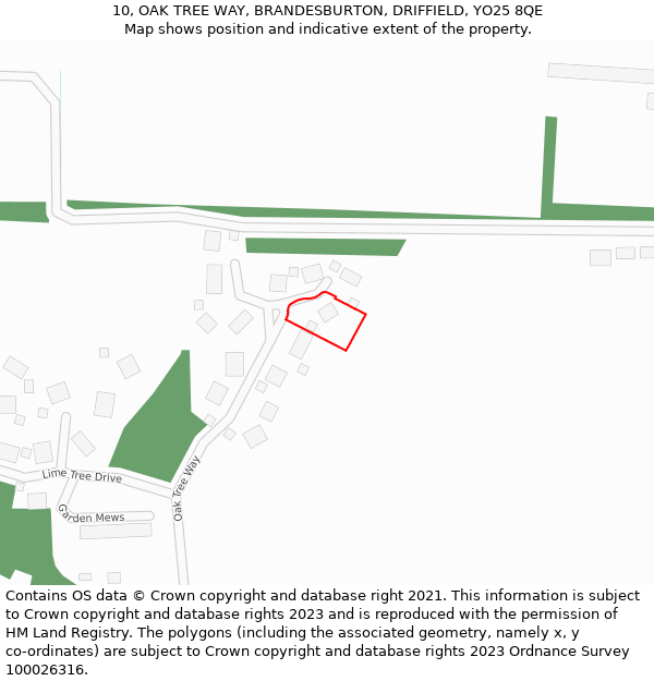 10, OAK TREE WAY, BRANDESBURTON, DRIFFIELD, YO25 8QE: Location map and indicative extent of plot