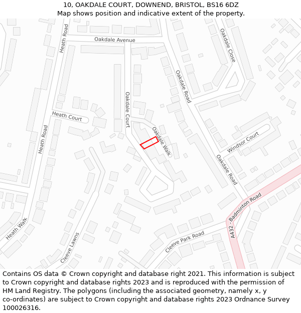 10, OAKDALE COURT, DOWNEND, BRISTOL, BS16 6DZ: Location map and indicative extent of plot