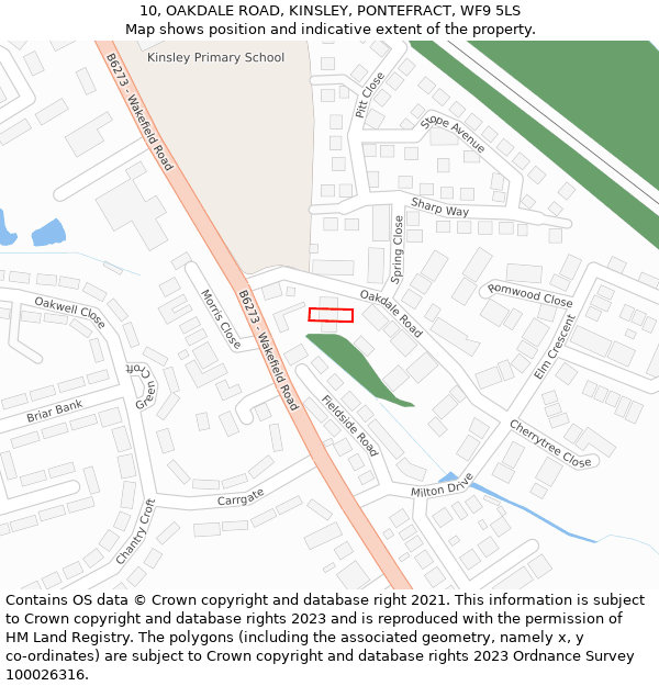 10, OAKDALE ROAD, KINSLEY, PONTEFRACT, WF9 5LS: Location map and indicative extent of plot