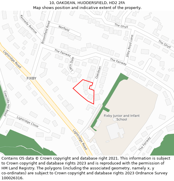 10, OAKDEAN, HUDDERSFIELD, HD2 2FA: Location map and indicative extent of plot