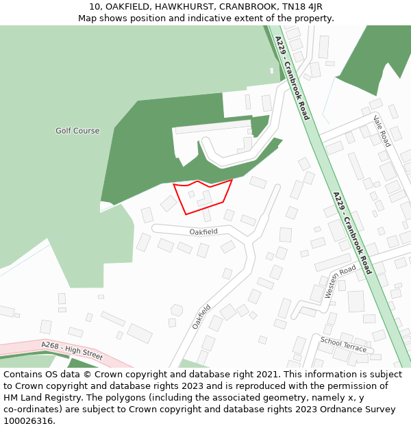 10, OAKFIELD, HAWKHURST, CRANBROOK, TN18 4JR: Location map and indicative extent of plot