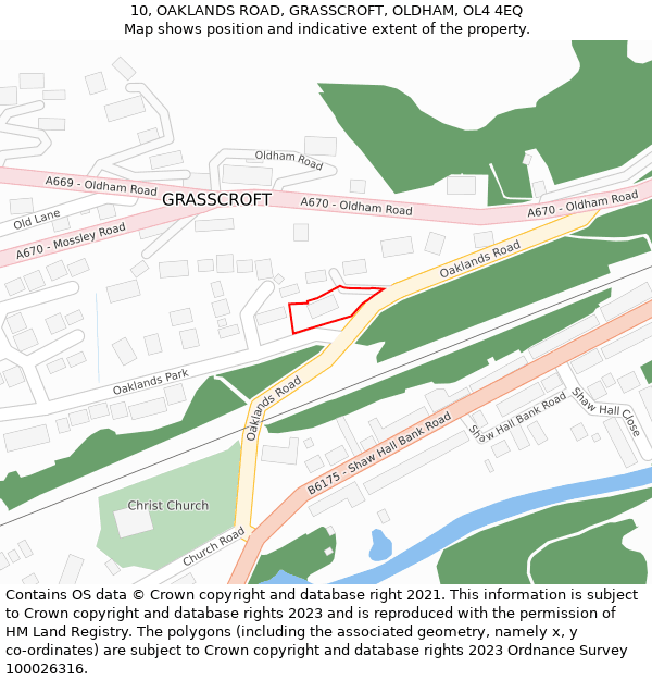 10, OAKLANDS ROAD, GRASSCROFT, OLDHAM, OL4 4EQ: Location map and indicative extent of plot