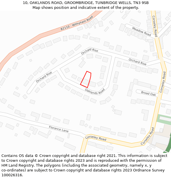 10, OAKLANDS ROAD, GROOMBRIDGE, TUNBRIDGE WELLS, TN3 9SB: Location map and indicative extent of plot