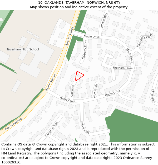 10, OAKLANDS, TAVERHAM, NORWICH, NR8 6TY: Location map and indicative extent of plot