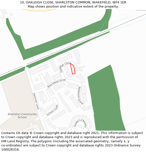 10, OAKLEIGH CLOSE, SHARLSTON COMMON, WAKEFIELD, WF4 1ER: Location map and indicative extent of plot