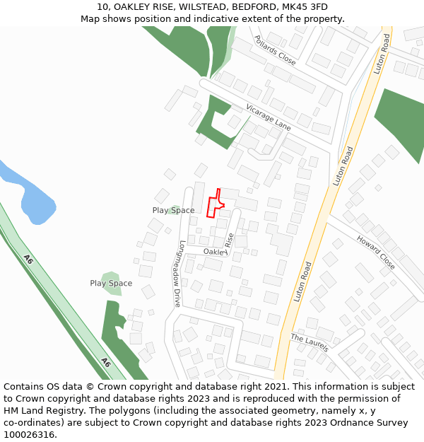 10, OAKLEY RISE, WILSTEAD, BEDFORD, MK45 3FD: Location map and indicative extent of plot