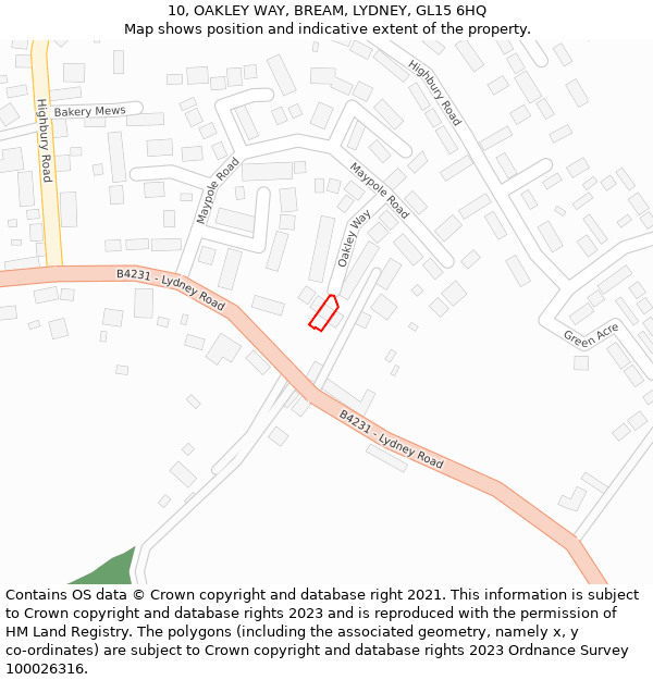 10, OAKLEY WAY, BREAM, LYDNEY, GL15 6HQ: Location map and indicative extent of plot