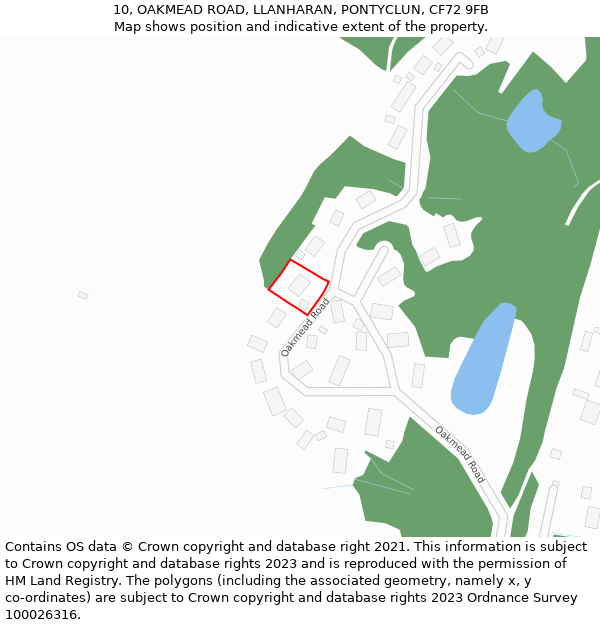 10, OAKMEAD ROAD, LLANHARAN, PONTYCLUN, CF72 9FB: Location map and indicative extent of plot