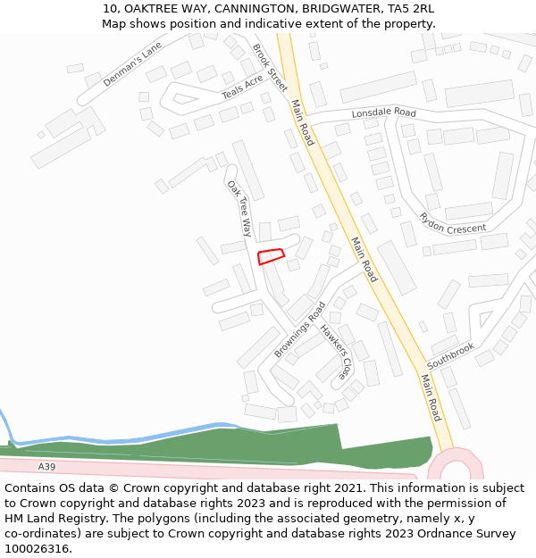 10, OAKTREE WAY, CANNINGTON, BRIDGWATER, TA5 2RL: Location map and indicative extent of plot