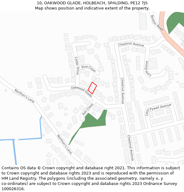 10, OAKWOOD GLADE, HOLBEACH, SPALDING, PE12 7JS: Location map and indicative extent of plot