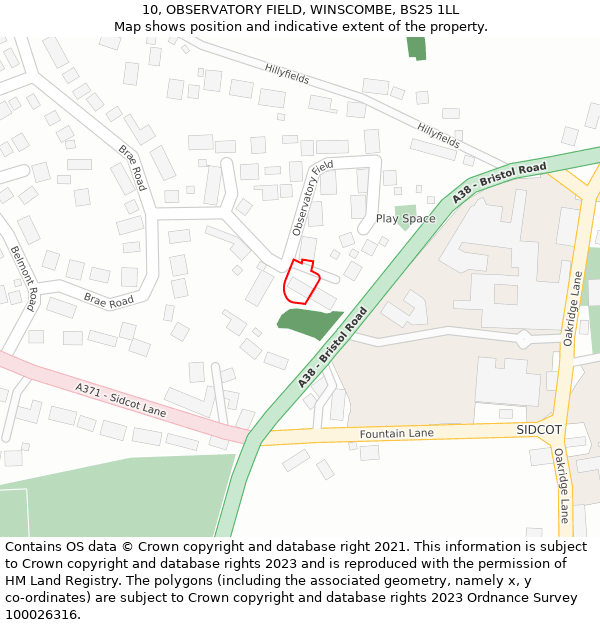 10, OBSERVATORY FIELD, WINSCOMBE, BS25 1LL: Location map and indicative extent of plot