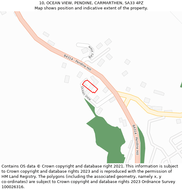 10, OCEAN VIEW, PENDINE, CARMARTHEN, SA33 4PZ: Location map and indicative extent of plot