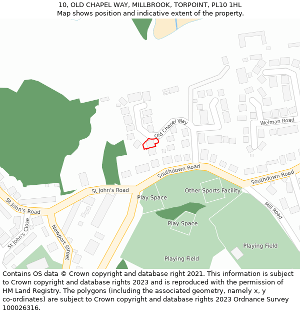 10, OLD CHAPEL WAY, MILLBROOK, TORPOINT, PL10 1HL: Location map and indicative extent of plot