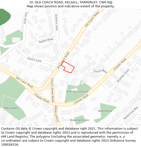 10, OLD COACH ROAD, KELSALL, TARPORLEY, CW6 0QJ: Location map and indicative extent of plot