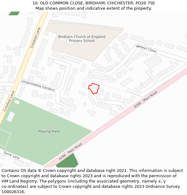 10, OLD COMMON CLOSE, BIRDHAM, CHICHESTER, PO20 7SE: Location map and indicative extent of plot