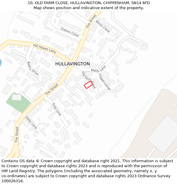 10, OLD FARM CLOSE, HULLAVINGTON, CHIPPENHAM, SN14 6FD: Location map and indicative extent of plot