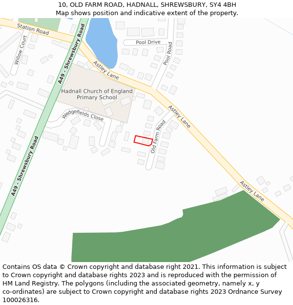 10, OLD FARM ROAD, HADNALL, SHREWSBURY, SY4 4BH: Location map and indicative extent of plot