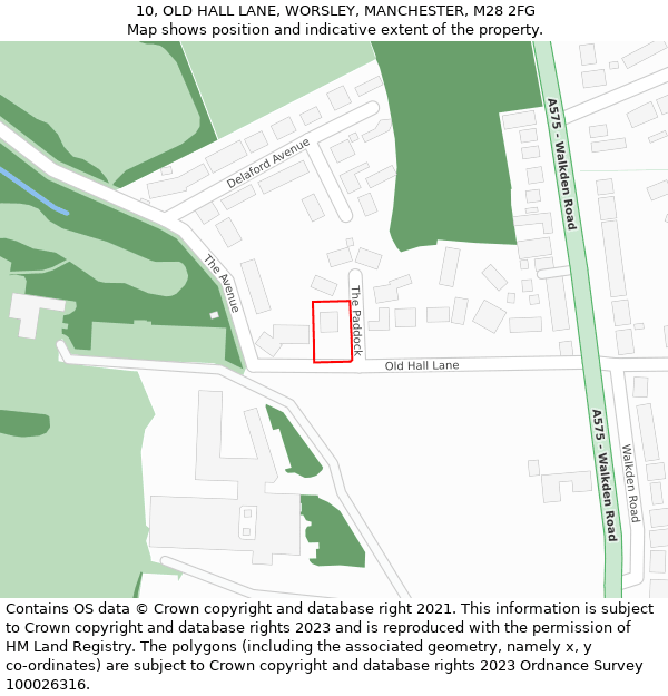 10, OLD HALL LANE, WORSLEY, MANCHESTER, M28 2FG: Location map and indicative extent of plot