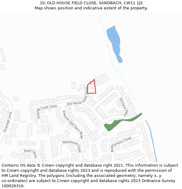 10, OLD HOUSE FIELD CLOSE, SANDBACH, CW11 1JS: Location map and indicative extent of plot