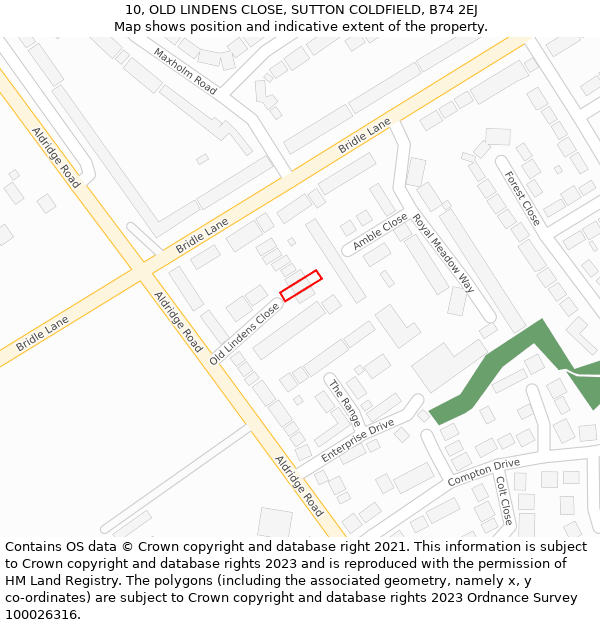 10, OLD LINDENS CLOSE, SUTTON COLDFIELD, B74 2EJ: Location map and indicative extent of plot