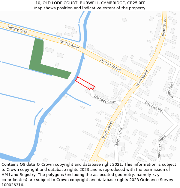 10, OLD LODE COURT, BURWELL, CAMBRIDGE, CB25 0FF: Location map and indicative extent of plot