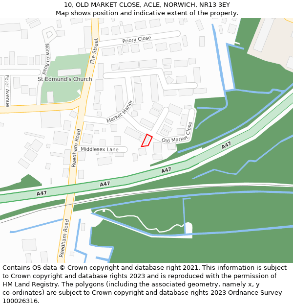 10, OLD MARKET CLOSE, ACLE, NORWICH, NR13 3EY: Location map and indicative extent of plot