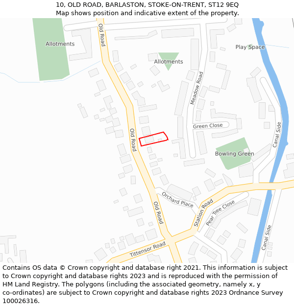 10, OLD ROAD, BARLASTON, STOKE-ON-TRENT, ST12 9EQ: Location map and indicative extent of plot