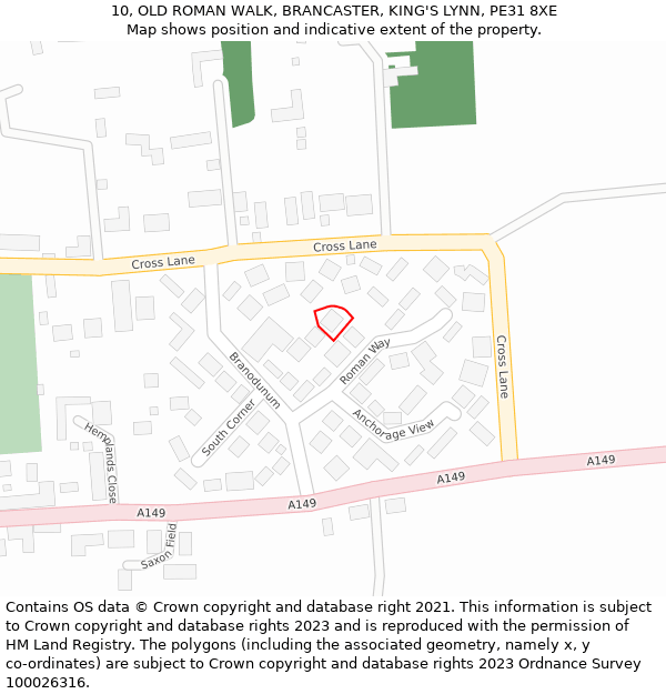 10, OLD ROMAN WALK, BRANCASTER, KING'S LYNN, PE31 8XE: Location map and indicative extent of plot