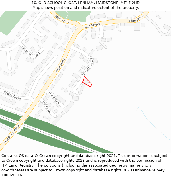 10, OLD SCHOOL CLOSE, LENHAM, MAIDSTONE, ME17 2HD: Location map and indicative extent of plot