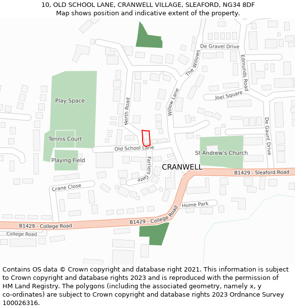 10, OLD SCHOOL LANE, CRANWELL VILLAGE, SLEAFORD, NG34 8DF: Location map and indicative extent of plot