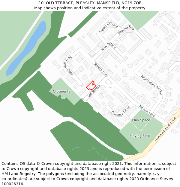 10, OLD TERRACE, PLEASLEY, MANSFIELD, NG19 7QR: Location map and indicative extent of plot