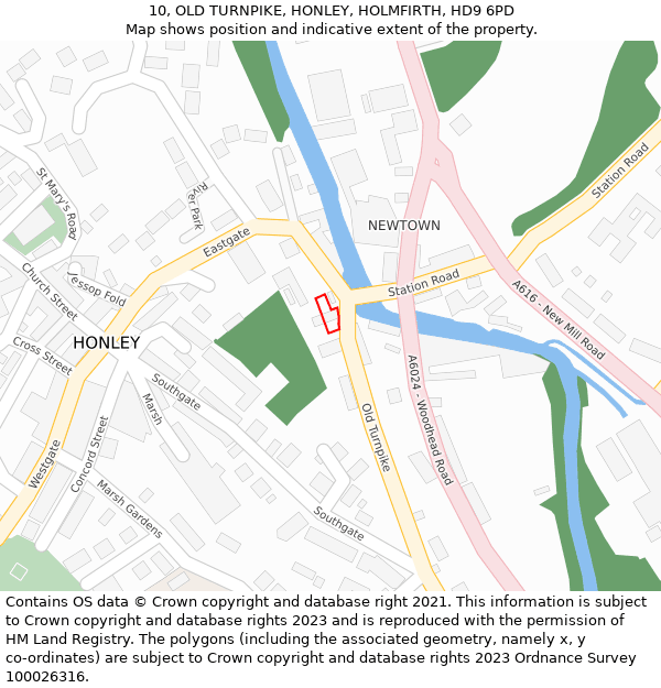 10, OLD TURNPIKE, HONLEY, HOLMFIRTH, HD9 6PD: Location map and indicative extent of plot