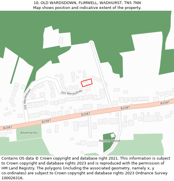 10, OLD WARDSDOWN, FLIMWELL, WADHURST, TN5 7NN: Location map and indicative extent of plot