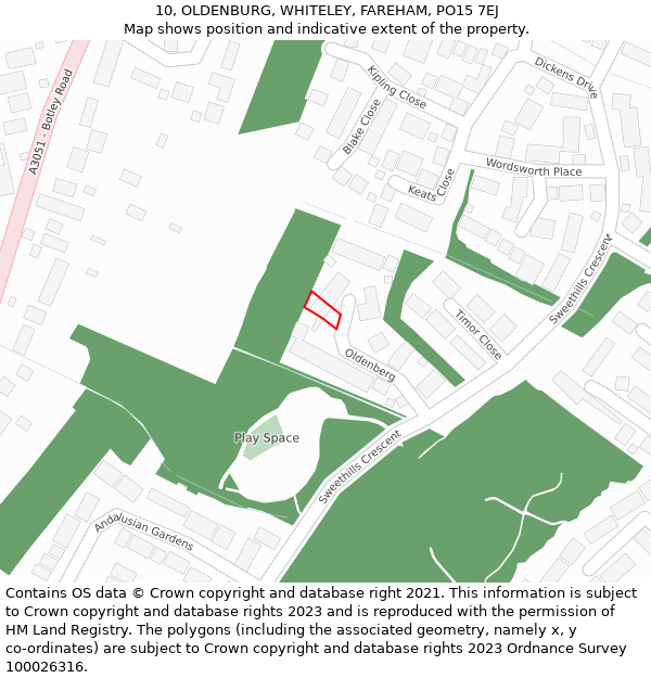 10, OLDENBURG, WHITELEY, FAREHAM, PO15 7EJ: Location map and indicative extent of plot