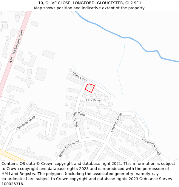 10, OLIVE CLOSE, LONGFORD, GLOUCESTER, GL2 9FH: Location map and indicative extent of plot