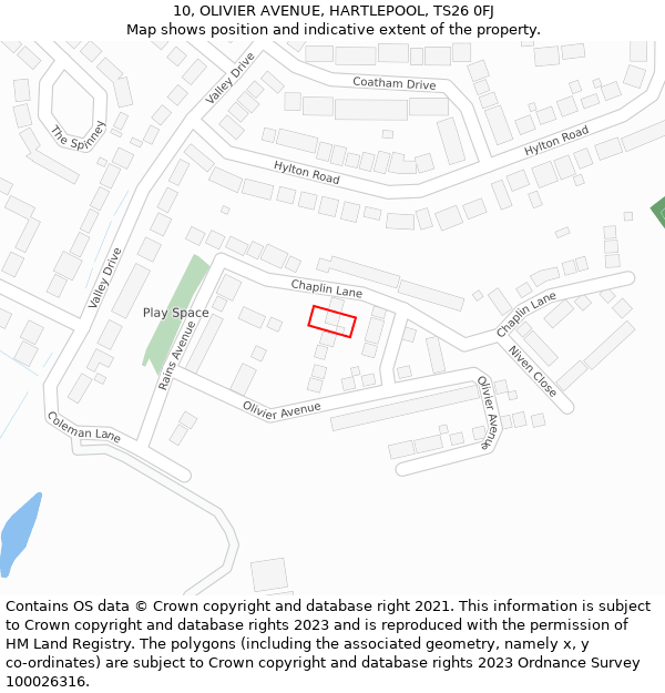 10, OLIVIER AVENUE, HARTLEPOOL, TS26 0FJ: Location map and indicative extent of plot