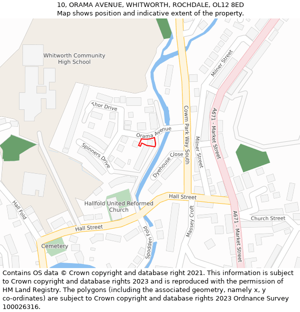 10, ORAMA AVENUE, WHITWORTH, ROCHDALE, OL12 8ED: Location map and indicative extent of plot