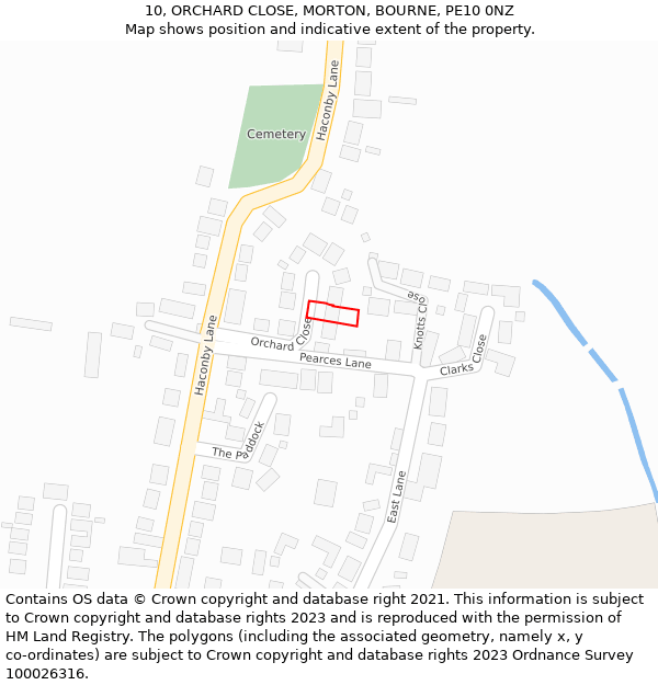 10, ORCHARD CLOSE, MORTON, BOURNE, PE10 0NZ: Location map and indicative extent of plot