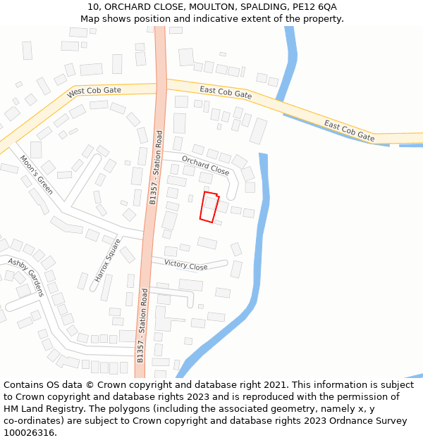 10, ORCHARD CLOSE, MOULTON, SPALDING, PE12 6QA: Location map and indicative extent of plot