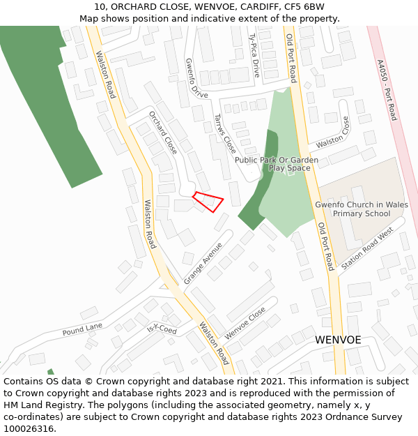 10, ORCHARD CLOSE, WENVOE, CARDIFF, CF5 6BW: Location map and indicative extent of plot