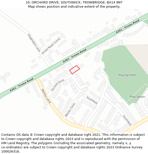 10, ORCHARD DRIVE, SOUTHWICK, TROWBRIDGE, BA14 9NT: Location map and indicative extent of plot