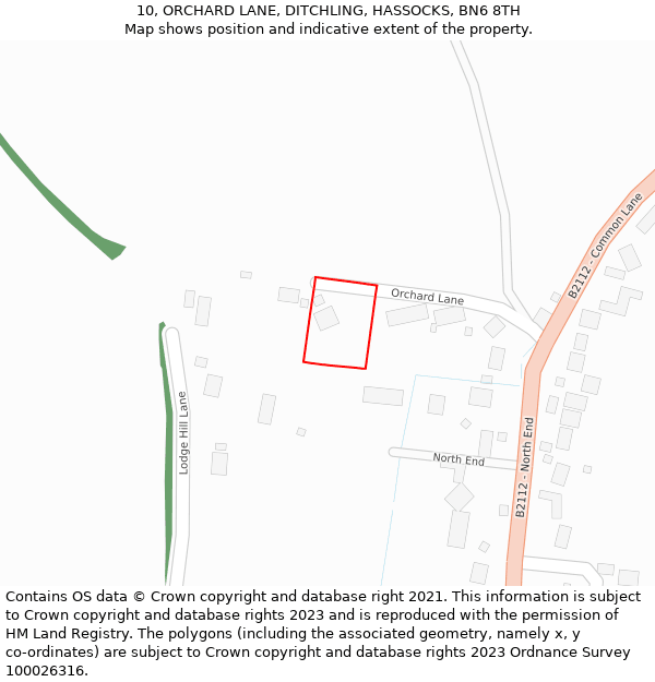 10, ORCHARD LANE, DITCHLING, HASSOCKS, BN6 8TH: Location map and indicative extent of plot