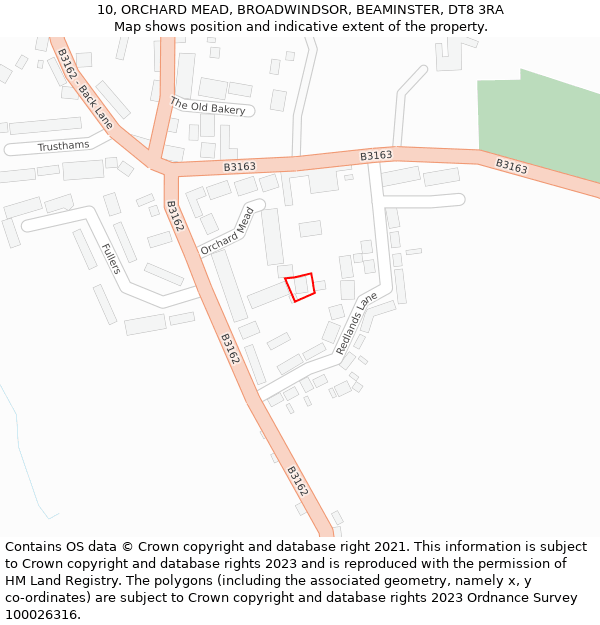 10, ORCHARD MEAD, BROADWINDSOR, BEAMINSTER, DT8 3RA: Location map and indicative extent of plot